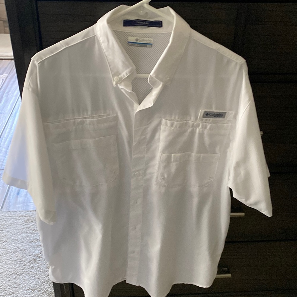 Short sleeve, white button up shirt